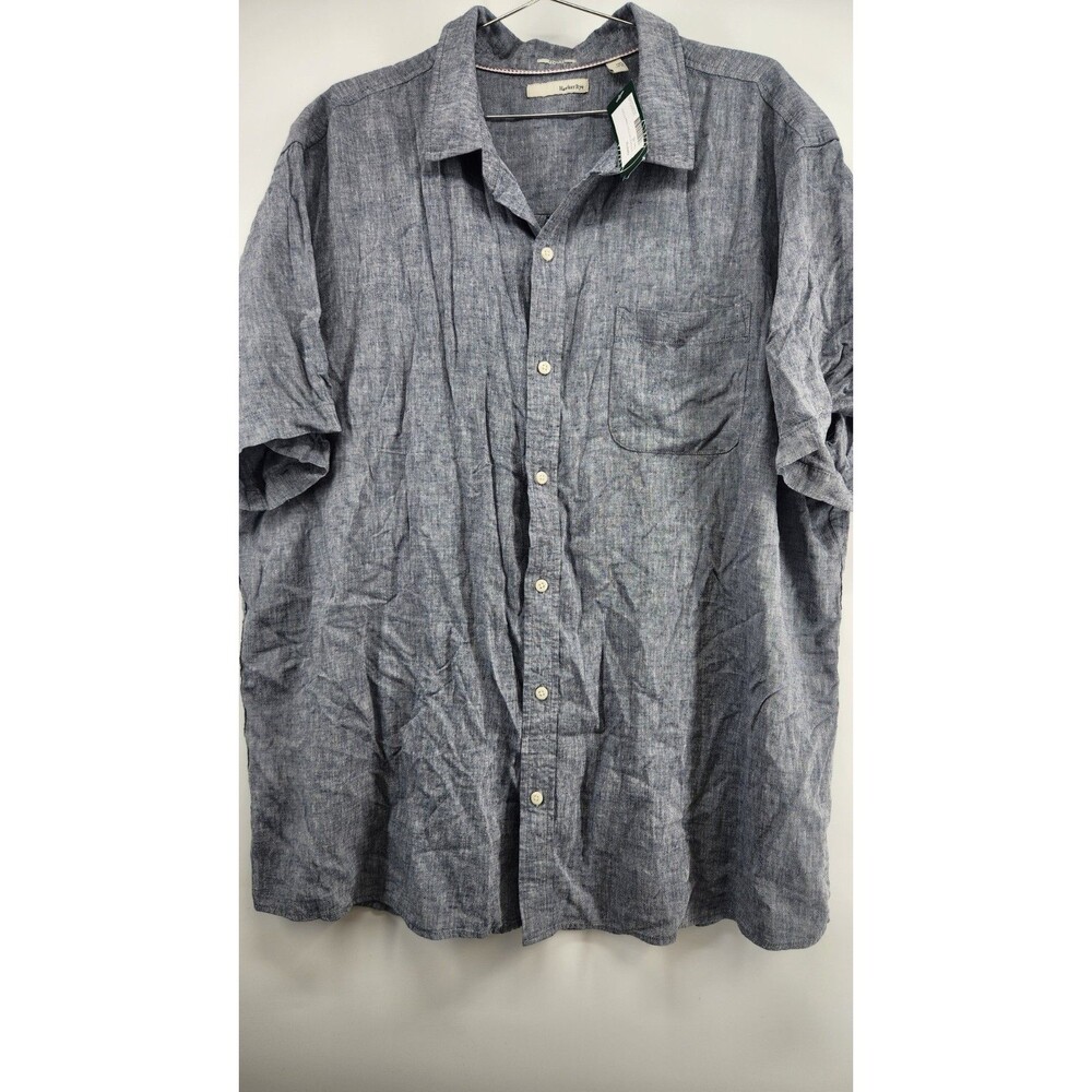 Hawker Rye Men's XXL Navy Blue Solid Essential Linen Short Sleeve Shirt NWT
